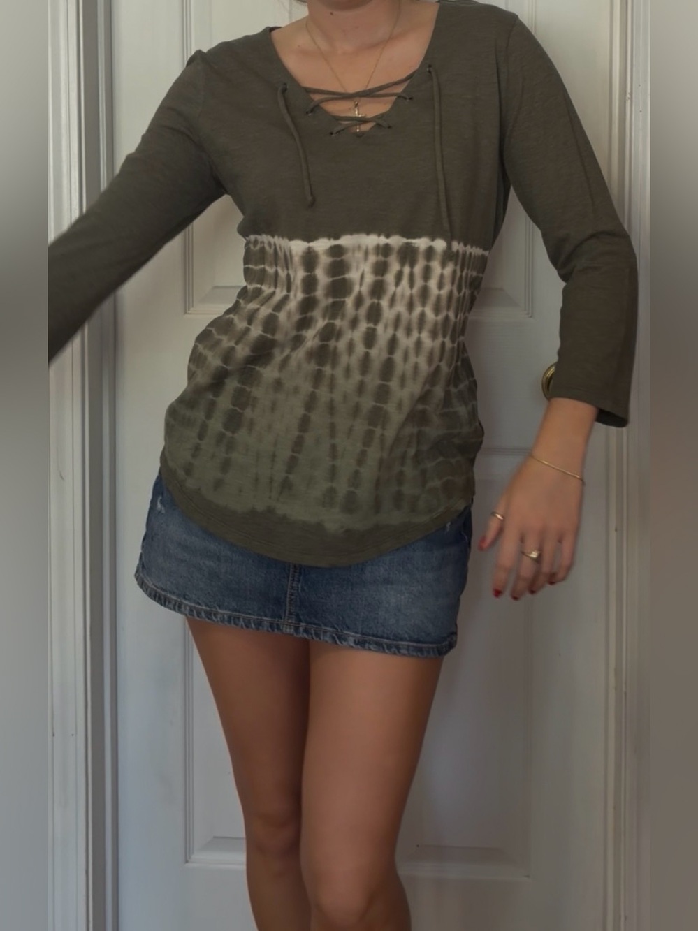 Sonoma Long Sleeve Tie-Dye Top in Green & Brown Medium